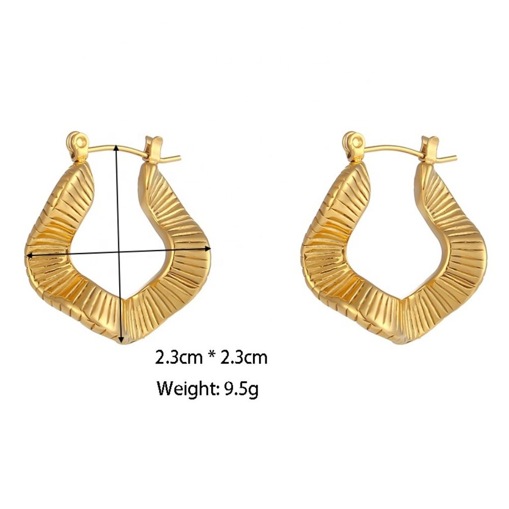 Organic Textured Wave Shape Hoop Earrings 18K Gold PVD Plated Stainless Steel - Picture 12 of 13